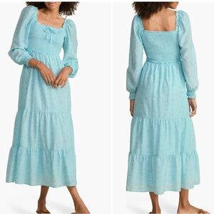 Vineyard Vines Blue Smocked Midi Dress Long Sleeve | Spring Midi Dress | XS NWT
